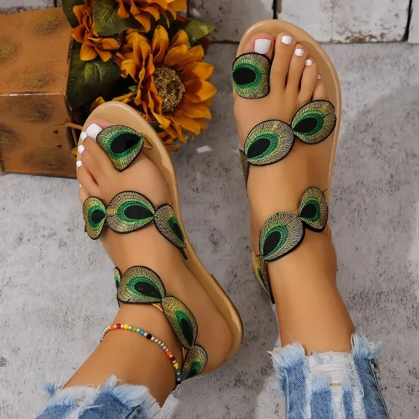 Yellow Embroidered Faux Flower Fashion Sandals Flat Plus Size 43 Summer Outdoor Beach Shoes Travel Mom Shoes - Image 2
