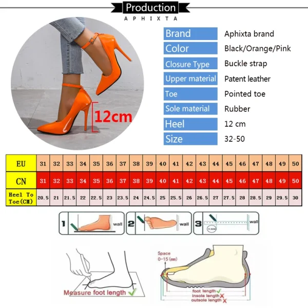 Aphixta Orange New Luxury Crystals Buckle Pimp Super High 12cm Stiletto heels Pumps Women Shoes Pointed Toe Colorful Party Pumps - Image 6