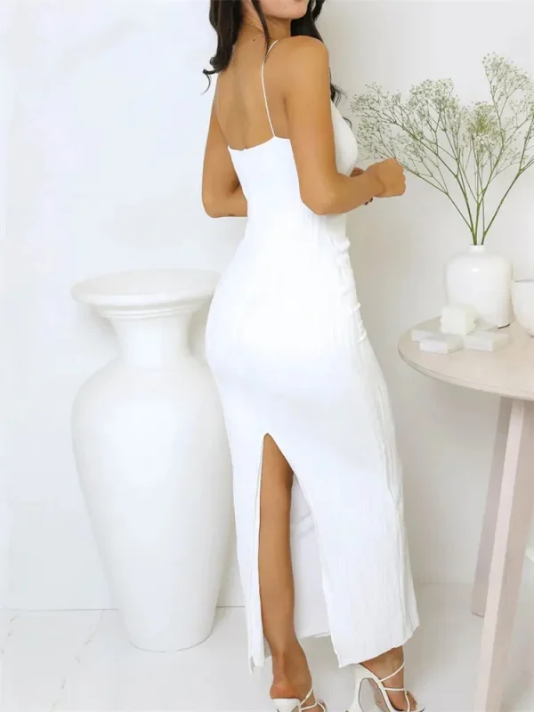 Sexy Women Long Dress Ruched Sleeveless Slim Solid Summer Party Back Split Dress Clubwear Female Vestido Outfits - Image 5