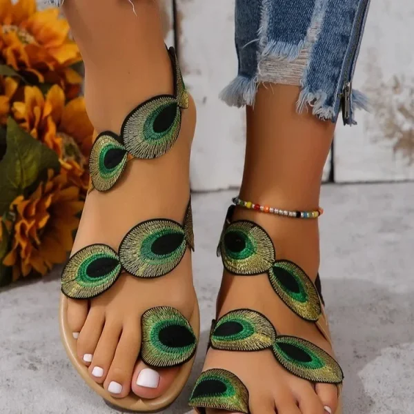 Yellow Embroidered Faux Flower Fashion Sandals Flat Plus Size 43 Summer Outdoor Beach Shoes Travel Mom Shoes - Image 4