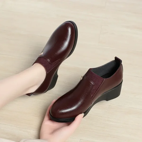 4.5cm Comfortable Deep Mouth Soft Leather Shoes Flexible Loafers Women 2024 Spring Platform Wedges Shoes for Office Mom Work - Image 3