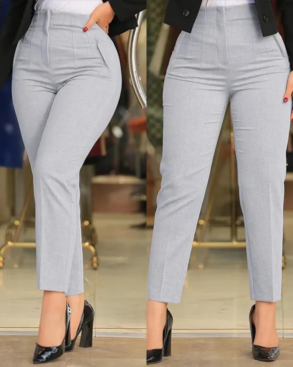 Women's Slim Solid Color Pleated All-Matched Suit Nine-Point Pants Fashion Casual Black Long Pant New 2024 - Image 2