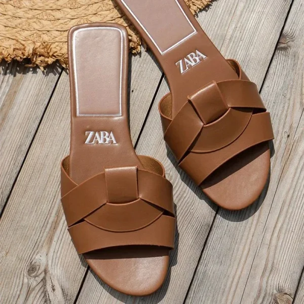 Summer 2024 New Women Designer Brand Flat Slippers Woven with Comfortable Women's Shoes Casual Bottom Slippers Woman Shoes - Image 2