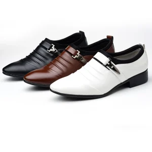 Classic Men Dress Shoes Slip on Black Leather Shoes for Men Plus Size Point Toe Business Casual Men Formal Shoes for Wedding