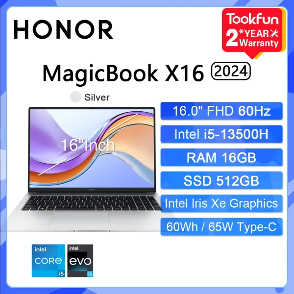 HONOR MagicBook X16 Pro 2024 Laptop Intel Core i5-13500H AMD Ryzen R5 16GB 512GB 1TB 16"Inch FHD Notebook Ultrabook Computer PC - Image 8