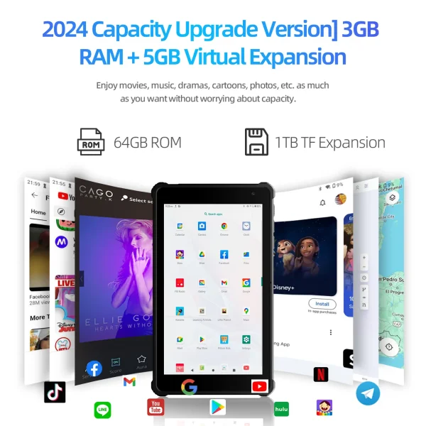 PRITOM Tablet 7" Android 14 Tablets, 8GB RAM(3+5GB Expand) 64GB ROM, A523 Octa-Core Processor, 5G WiFi+WiFi6, Dual Camera,Black - Image 4