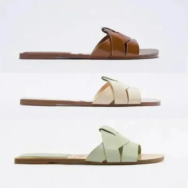 Summer 2024 New Women Designer Brand Flat Slippers Woven with Comfortable Women's Shoes Casual Bottom Slippers Woman Shoes - Image 4