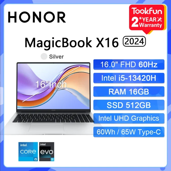 HONOR MagicBook X16 Pro 2024 Laptop Intel Core i5-13500H AMD Ryzen R5 16GB 512GB 1TB 16"Inch FHD Notebook Ultrabook Computer PC - Image 10