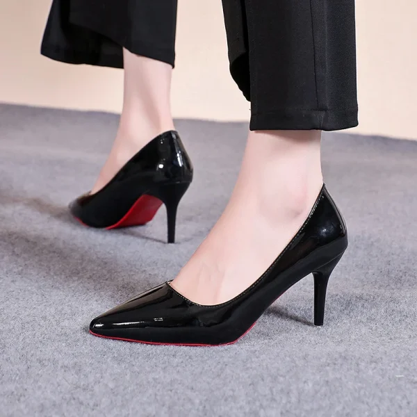 Sexy Red Sole Thin Heel High Heels Classic Style Black Office Work Shoes Patent Leather Matte Leather Lady Pumps Plus Size 42 43 - Image 6