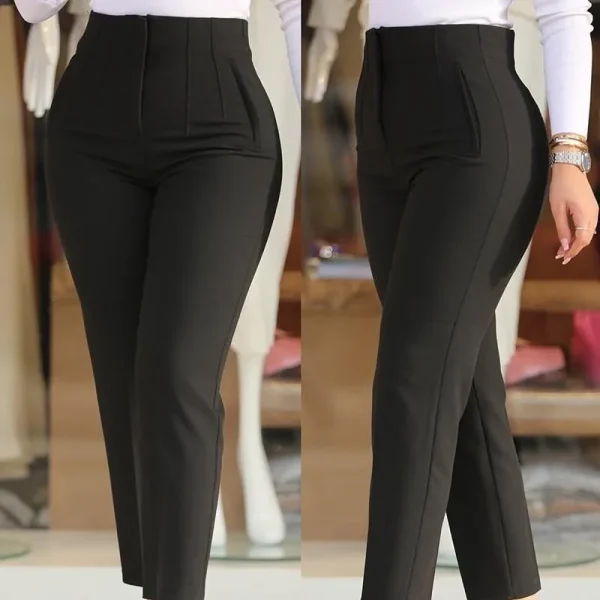 Women's Slim Solid Color Pleated All-Matched Suit Nine-Point Pants Fashion Casual Black Long Pant New 2024 - Image 3
