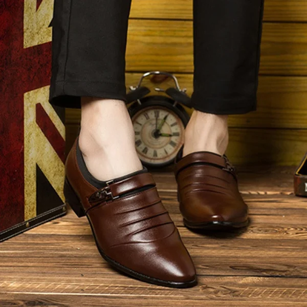 Classic Men Dress Shoes Slip on Black Leather Shoes for Men Plus Size Point Toe Business Casual Men Formal Shoes for Wedding - Image 4