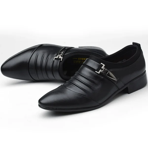 Classic Men Dress Shoes Slip on Black Leather Shoes for Men Plus Size Point Toe Business Casual Men Formal Shoes for Wedding - Image 8