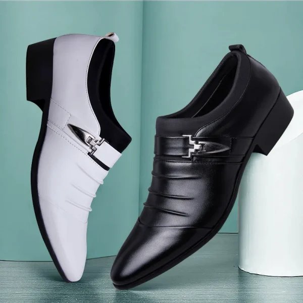Classic Men Dress Shoes Slip on Black Leather Shoes for Men Plus Size Point Toe Business Casual Men Formal Shoes for Wedding - Image 2