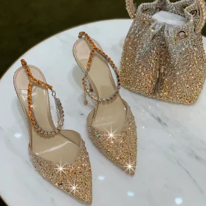 New high sense of gradual change of color full diamond crystal shoes fairy high heels rhinestone sandals wedding shoes