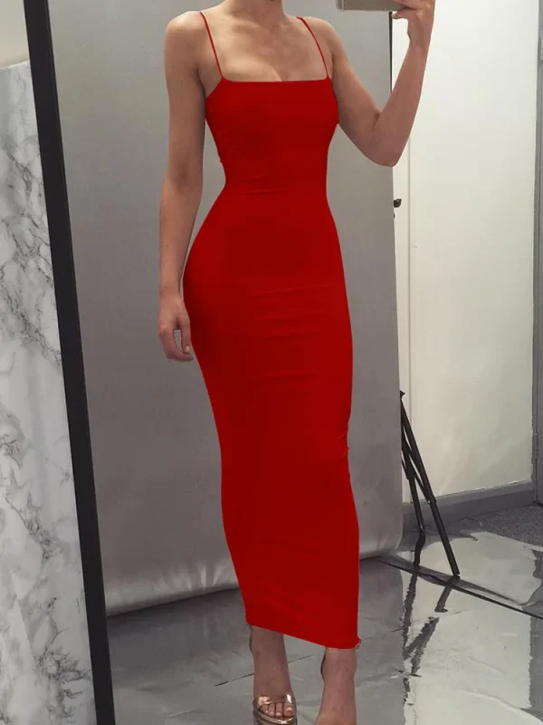 2025 New Spring Summer Women's High Elastic Sleeveless Backless Dress Long Sling Dresses Club Sexy Suspender Dress - Image 5