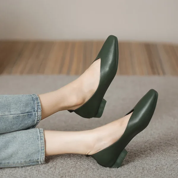 Woman Elegant Summer French Square Toe Green Mary Janes Cute Casual Flats Female Retro Shoes Low Heeled Soft Soled Flat Shoes - Image 7