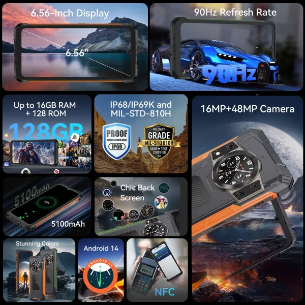 [New Arrival] Cubot KingKong ACE 2 Ultra-thin Rugged Smartphone android 14, 16GB RAM(6GB+10GB), 128GB ROM, 6.56-Inch 90Hz Screen - Image 3