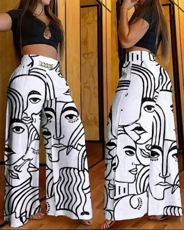 Elegant Wide Leg Fashion Office Trousers Casual Crisscross Sheer Mesh Patch High Waist Women's Flared Pants Y2k Streetwears 2024 - Image 15
