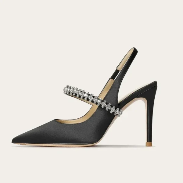Size 34 45 Women's Diamond Bao Head Sandals New Thin Heel Pointed Sheepskin Leather High Heels Women's Wedding Shoes - Image 5