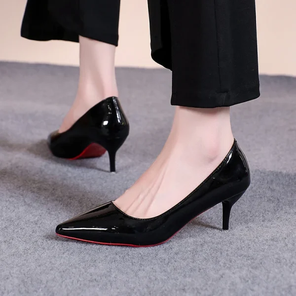 Sexy Red Sole Thin Heel High Heels Classic Style Black Office Work Shoes Patent Leather Matte Leather Lady Pumps Plus Size 42 43 - Image 7