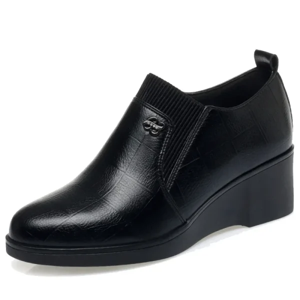 4.5cm Comfortable Deep Mouth Soft Leather Shoes Flexible Loafers Women 2024 Spring Platform Wedges Shoes for Office Mom Work - Image 6