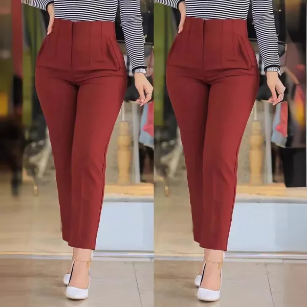 Women's Slim Solid Color Pleated All-Matched Suit Nine-Point Pants Fashion Casual Black Long Pant New 2024 - Image 4