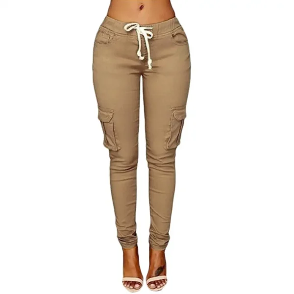 Mather 2023 Spring Lace Up Waist Casual Women Pants Solid Pencil Pants Multi-Pockets Straight Trousers S-4XL - Image 11