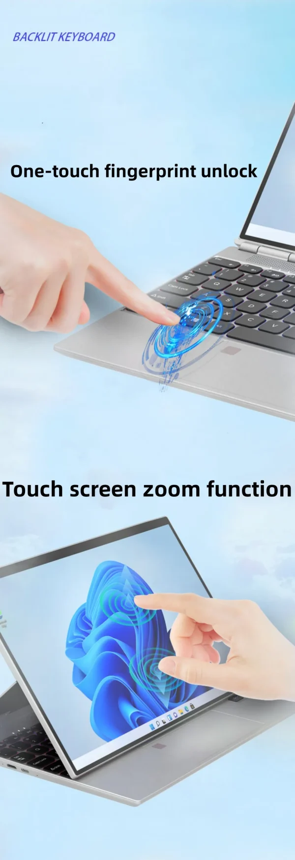 360° Rotating 14.0'' IPS Touch Screen 32G 128G-1T Laptop N95 Windows 11 Notebook 4 In 1 Tablet Business Office Slim Touch ID RGB - Image 6