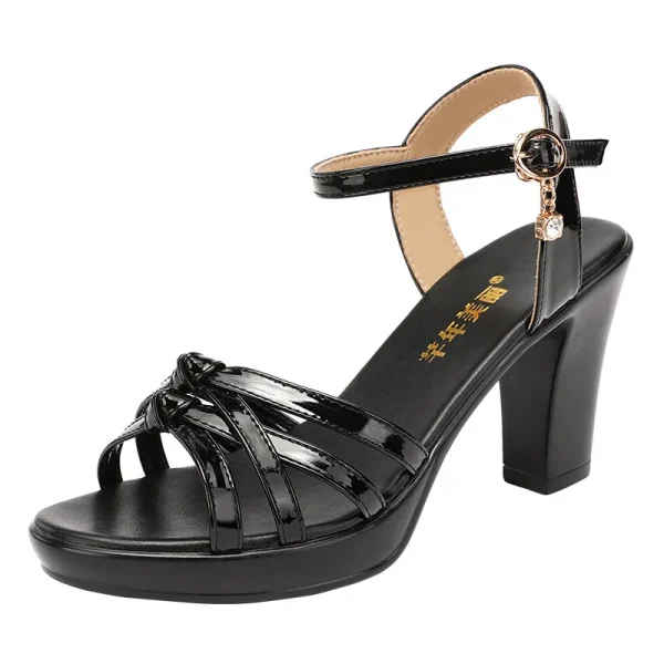 High quality leather sandals for women 8cm high heel 2023 summer size 32 33 42 43 platform open toe elegant  shoe black white - Image 6