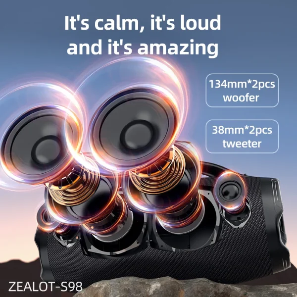 ZEALOT-S98 Portable Bluetooth Speaker 160W High Volume Waterproof 36000mAh Wireless TWS Subwoofer Suporrt USB/TF/AUX RGB light - Image 2