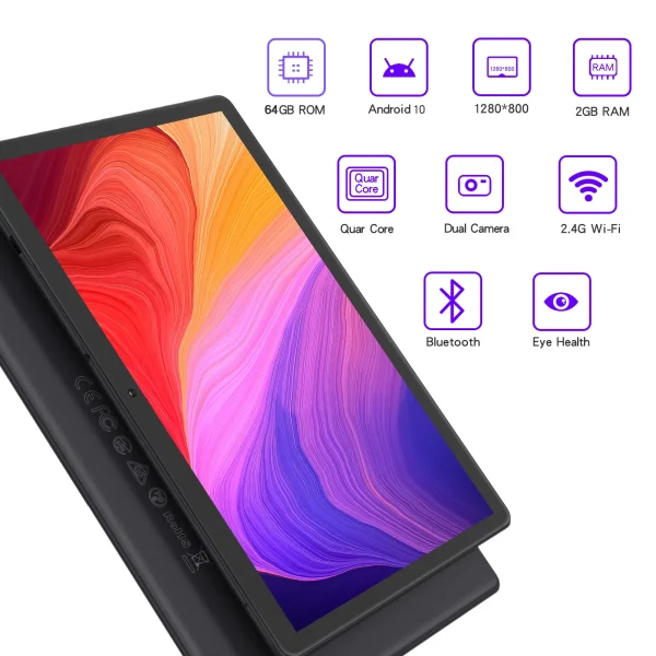 PRITOM 10 Inch Tablet PC with SIM Slot Android 10 64 GB Quad Core Touch Screen WiFi GPS Support 3G Phone Call - Image 4
