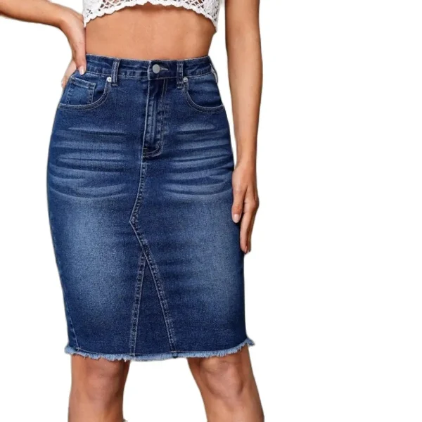 2024 Summer New Women's High Waist Slit Denim Skirt Fashion Sexy Slim Elastic Raw Edge Skinny Jeans Hip Covering Skirt S-2XL - Image 6