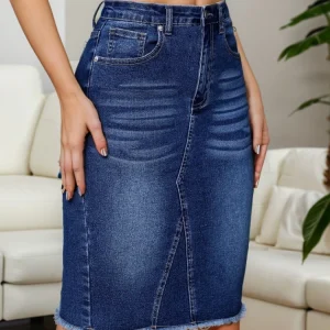 2024 Summer New Women's High Waist Slit Denim Skirt Fashion Sexy Slim Elastic Raw Edge Skinny Jeans Hip Covering Skirt S-2XL