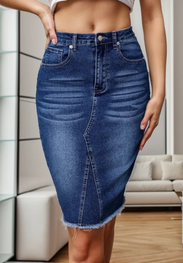 2024 Summer New Women's High Waist Slit Denim Skirt Fashion Sexy Slim Elastic Raw Edge Skinny Jeans Hip Covering Skirt S-2XL - Image 4