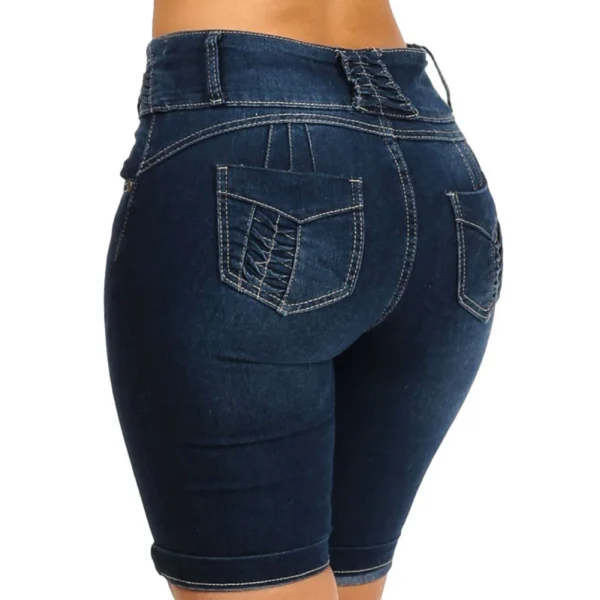 New Sexy Fashion Women Ladies Denim Skinny Shorts High Waist Stretch Bodycon Jeans Slim Shorts Knee Length Stretch Short Jeans - Image 3