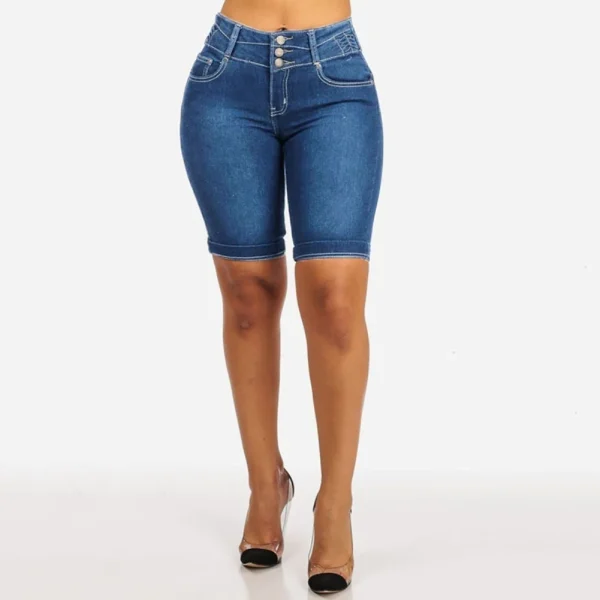 New Sexy Fashion Women Ladies Denim Skinny Shorts High Waist Stretch Bodycon Jeans Slim Shorts Knee Length Stretch Short Jeans - Image 6
