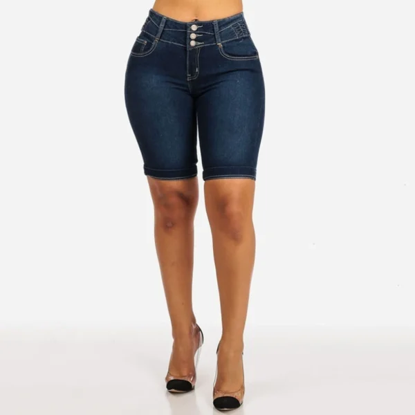New Sexy Fashion Women Ladies Denim Skinny Shorts High Waist Stretch Bodycon Jeans Slim Shorts Knee Length Stretch Short Jeans - Image 5