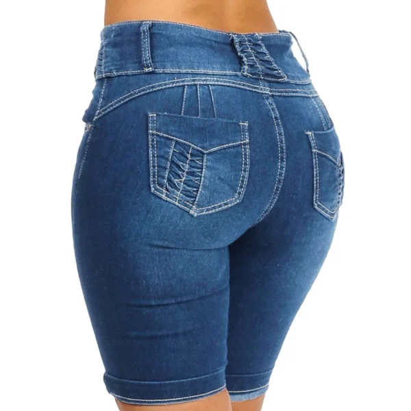 New Sexy Fashion Women Ladies Denim Skinny Shorts High Waist Stretch Bodycon Jeans Slim Shorts Knee Length Stretch Short Jeans - Image 4