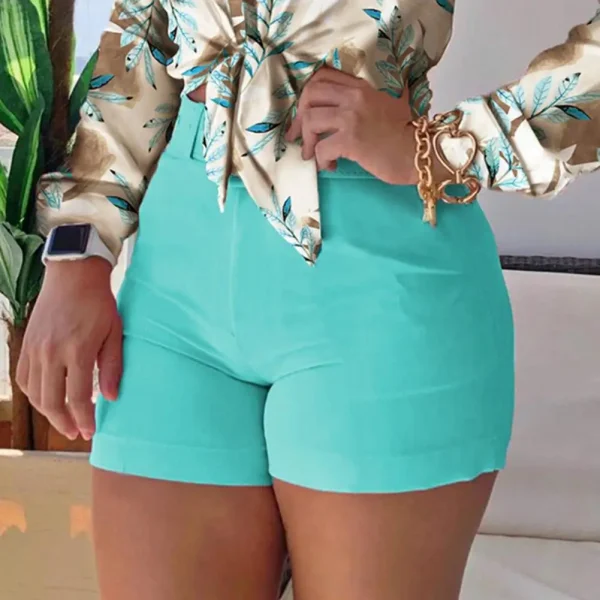 Women Shorts Bottoms Hot Pants Summer Chic Solid Color Back Zipper Hot Pants High Waist Solid Color Back Zipper Slim Shorts - Image 5