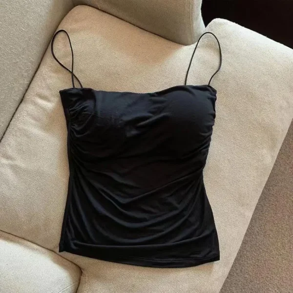 Summer Camisoles Tank Tops Women With Built In Bra Spaghetti Strap Tanks Vest Sleeveless Tees Cropped Top Solid Color Casual Top - Image 9