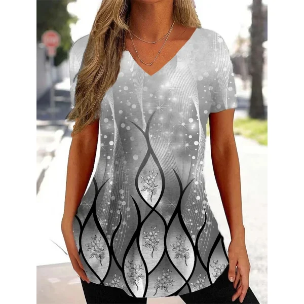 Simple Women's Short Sleeve 3D Flower Print Clothes Beautiful V Neck Short Sleeve T-Shirt Trendy Fashion Women's Streetwear - Image 13