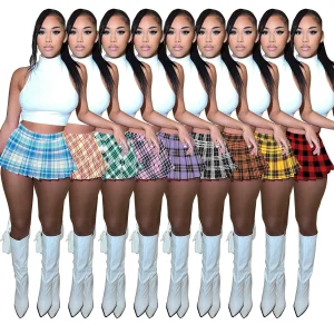 2023 Fashion Summer Women's Mini Pleated Skirts Sexy Club Y2k Accessories Plaid High Waist Stretchy Tennis Skater A-line Outfits