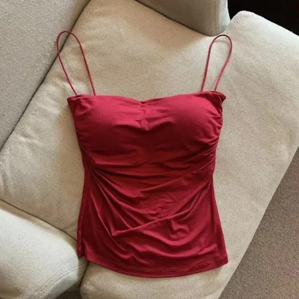 Summer Camisoles Tank Tops Women With Built In Bra Spaghetti Strap Tanks Vest Sleeveless Tees Cropped Top Solid Color Casual Top - Image 10