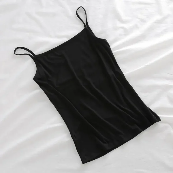 Summer Camisoles Tank Tops Women With Built In Bra Spaghetti Strap Tanks Vest Sleeveless Tees Cropped Top Solid Color Casual Top - Image 7