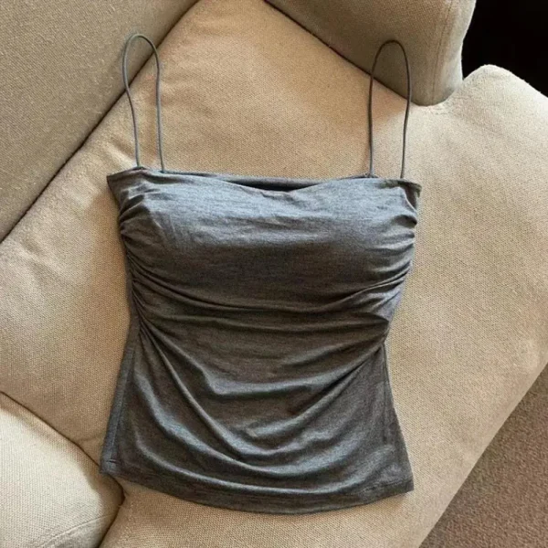 Summer Camisoles Tank Tops Women With Built In Bra Spaghetti Strap Tanks Vest Sleeveless Tees Cropped Top Solid Color Casual Top - Image 11