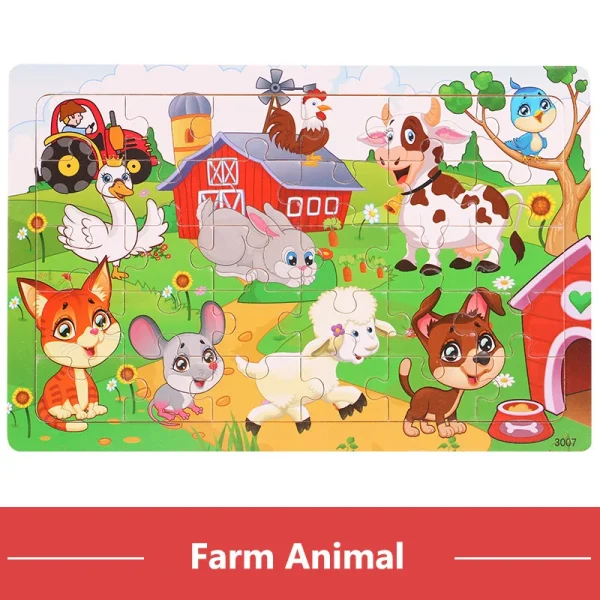 New 30 Pieces Wooden Puzzles Cartoon Animal Traffic Tangram Wood 3d Puzzle Montessori Educational Toys for Children Gifts - Image 25