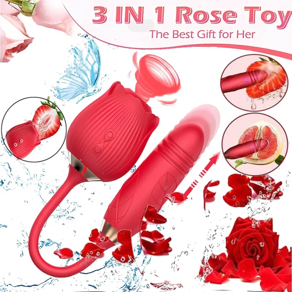 Vibrator for Women Dildo Sex Toys Rose Sucking Thrusting Vibrating Clit Sucker Nipple Clitoris Stimulation Female for Adults 18+ - Image 7