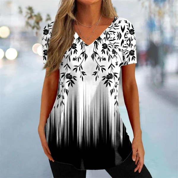 Simple Women's Short Sleeve 3D Flower Print Clothes Beautiful V Neck Short Sleeve T-Shirt Trendy Fashion Women's Streetwear - Image 8