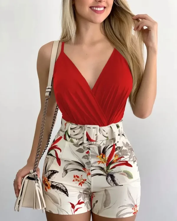 Fashion Summer Women's Two-piece Beach Suit 2024Sexy Slim Short Top Shorts Printing Casual Suspenders Package Hips 2 Piece Set 2 - Image 8