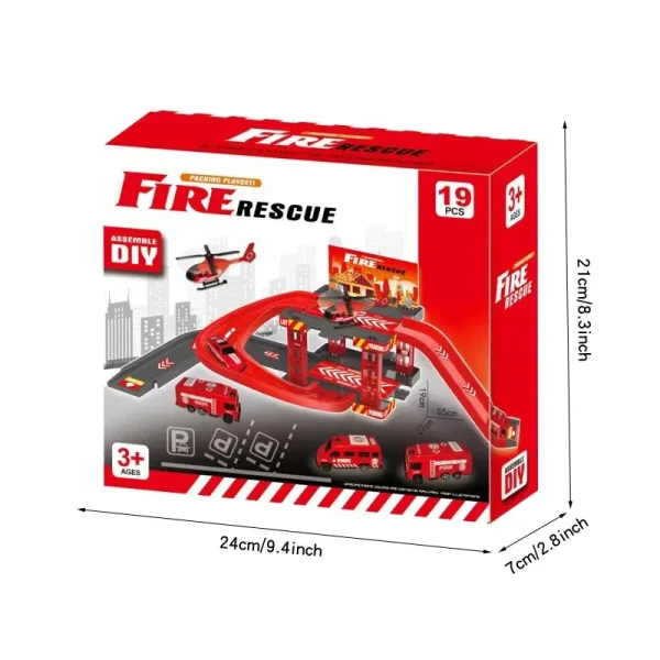Kids Rail Parking Lot Toys Multi-Storey Car Parking Building Model Simulation Fire Police Engineering Vehicle Toys - Image 9